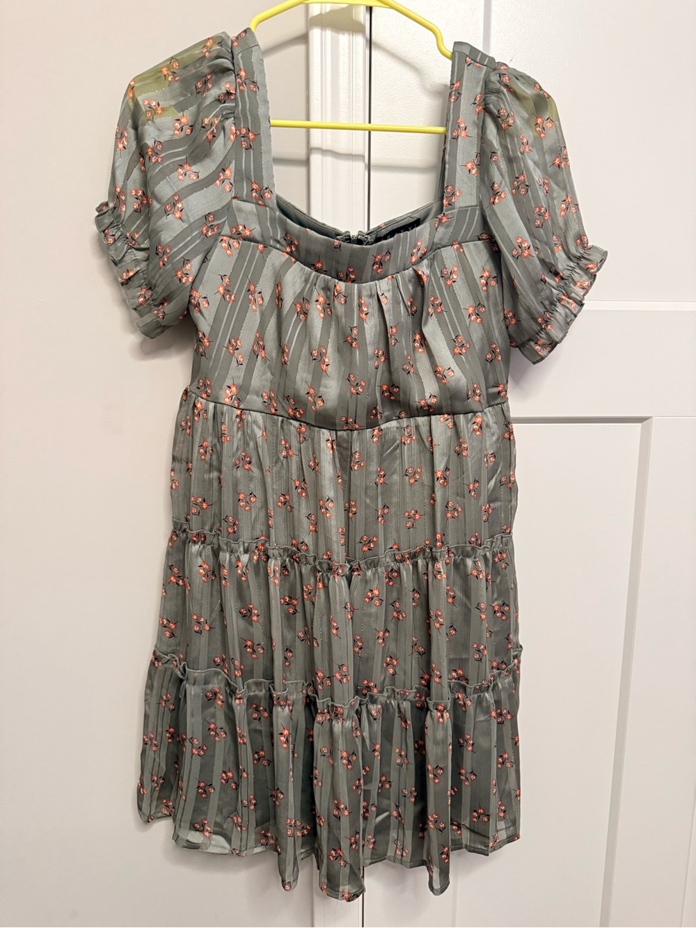 Trixxi Sage Green Mini Dress with Coral Floral Print
